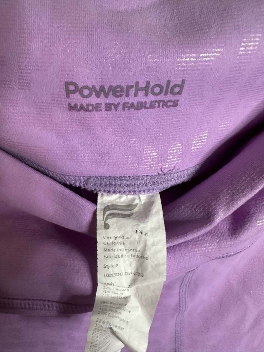 Fabletics PowerHold Leggings Size 2X Lavender Embossed Logo - Picture 7 of 7